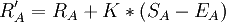 R_A^\prime = R_A + K*(S_A - E_A)